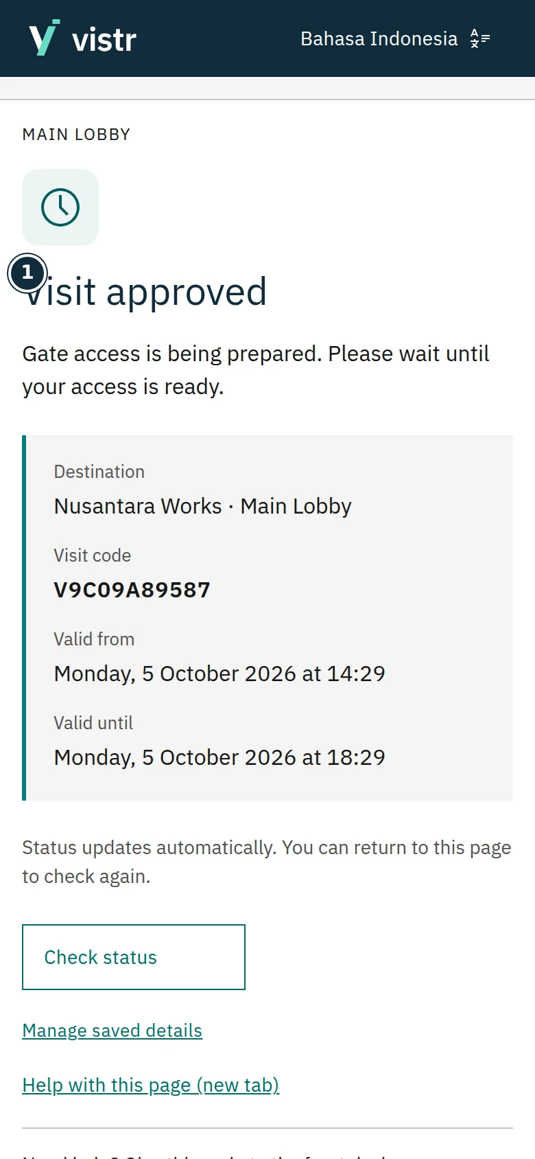 Read the access-readiness text below the status.