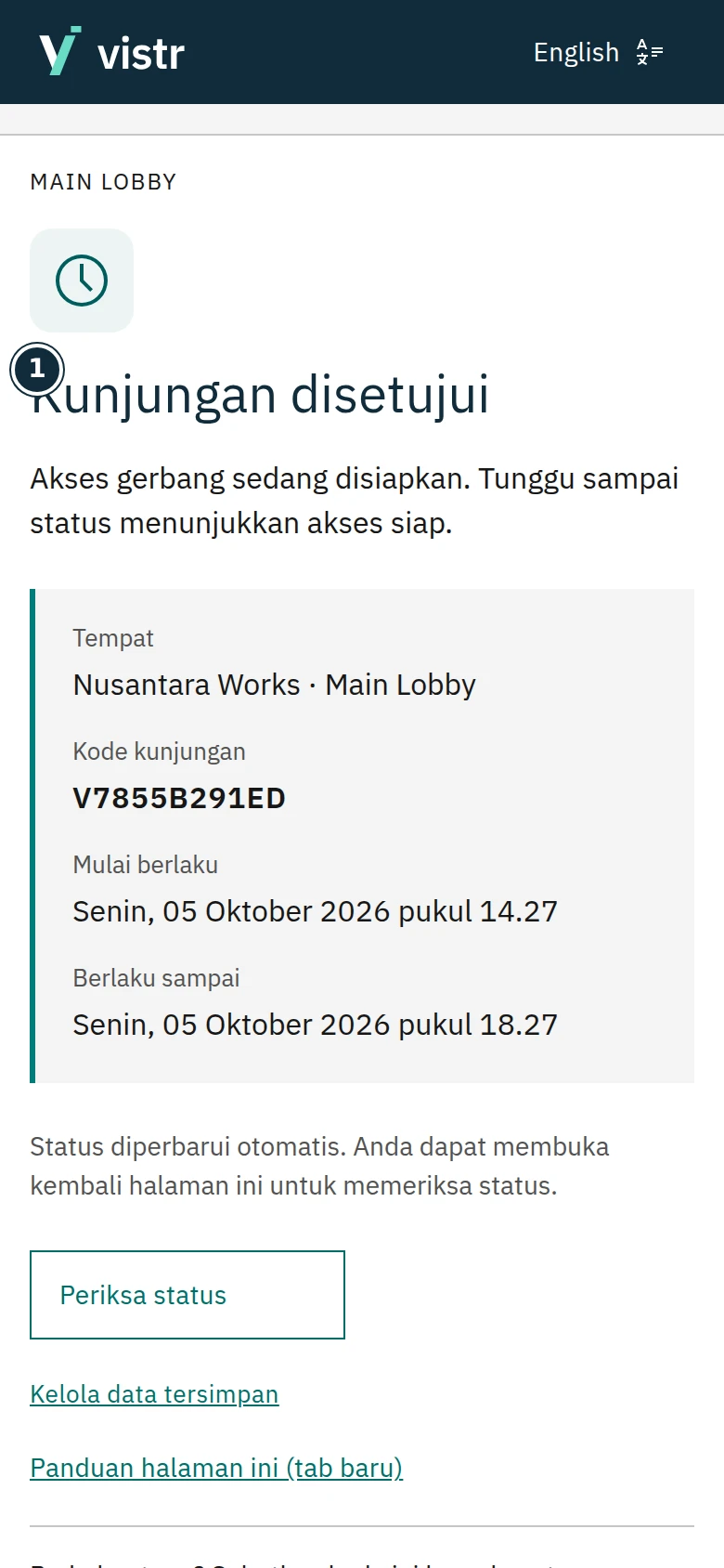 Baca keterangan kesiapan akses di bawah status.
