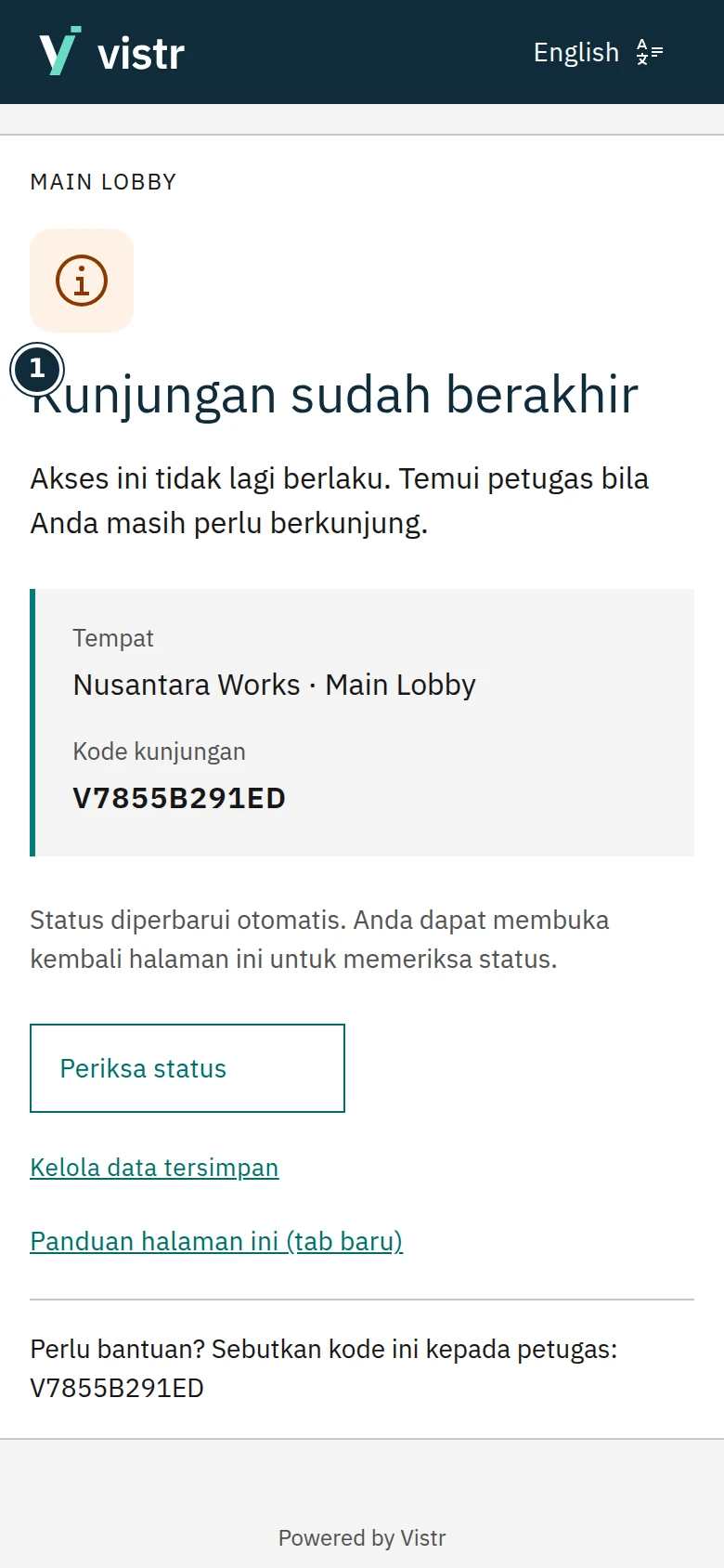 Kunjungan berakhir tidak lagi memberi izin masuk.