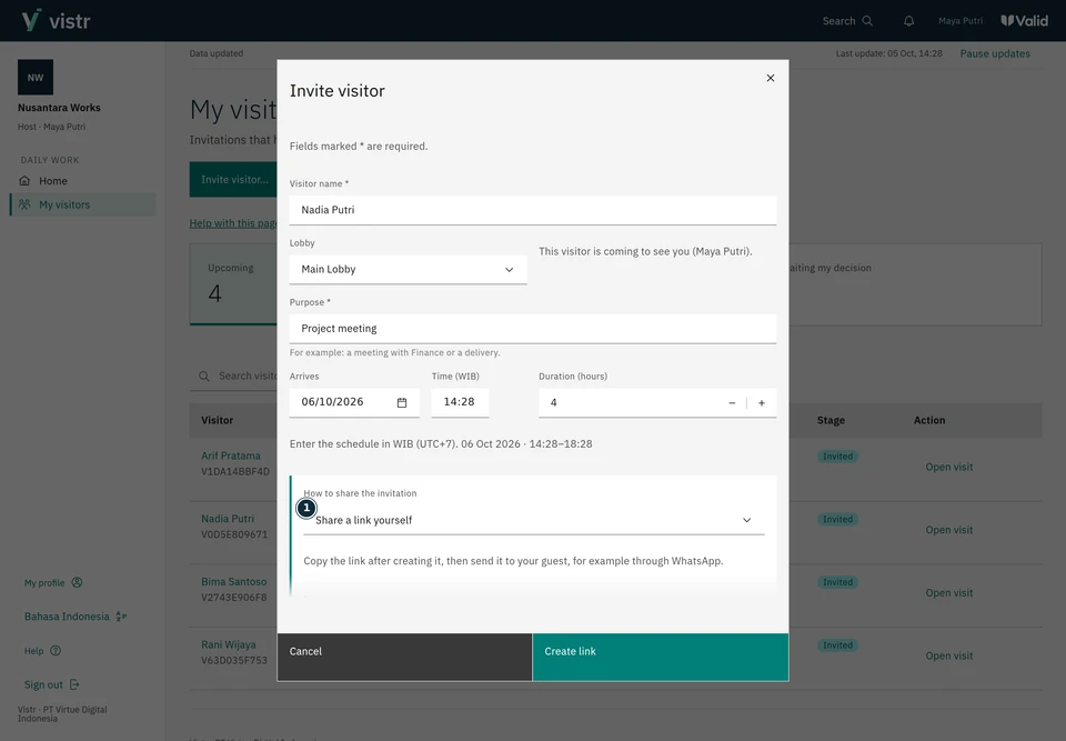 Share a link yourself requires the host or staff member to share it.
