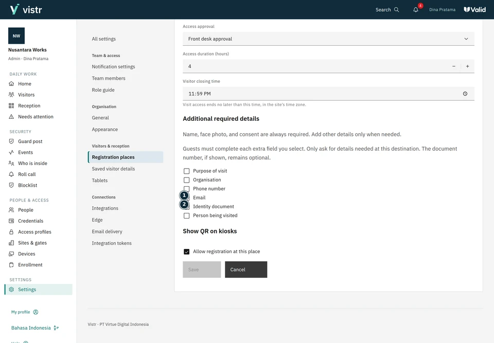 Admins choose the additional details requested by the destination.