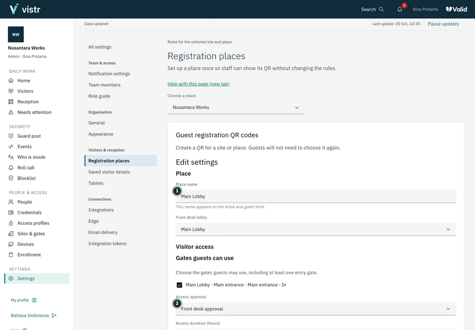 Approval and access duration are chosen per destination.