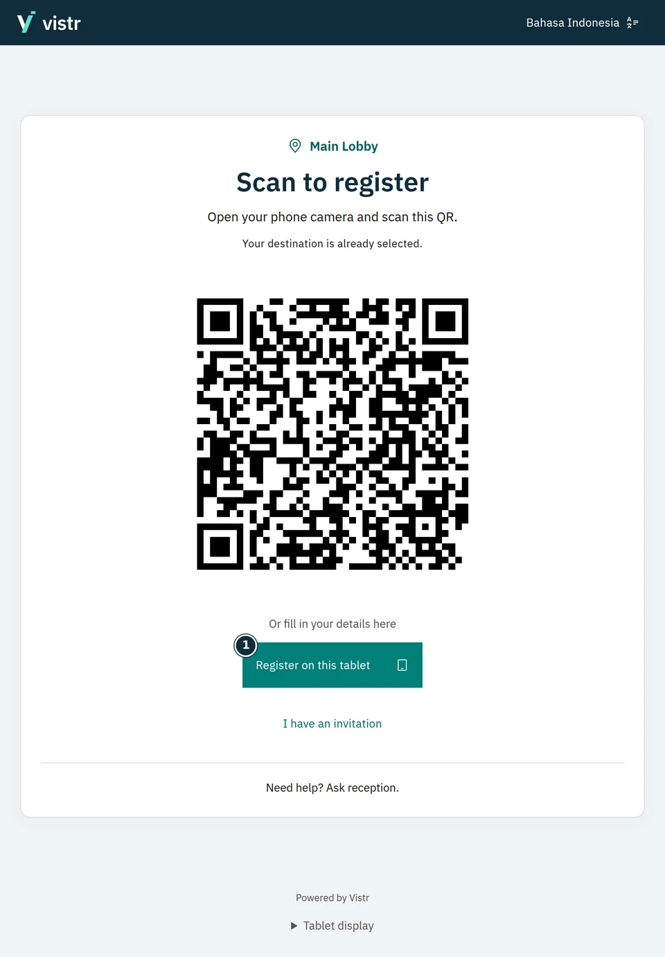 Portrait view offers a QR and direct registration.