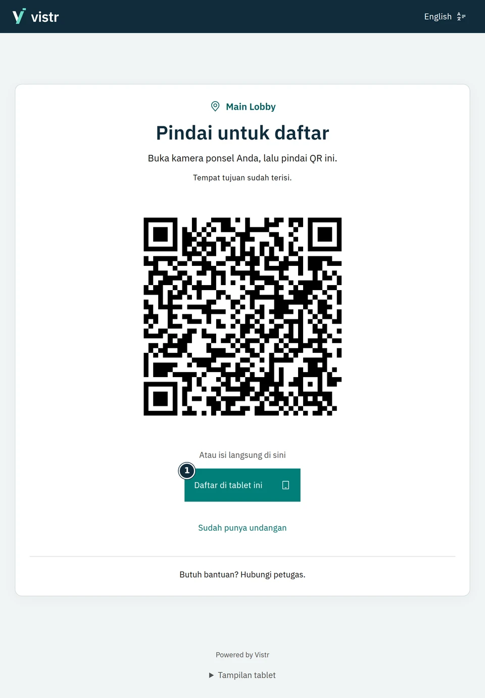 Tampilan potret menyediakan QR dan pilihan daftar langsung.