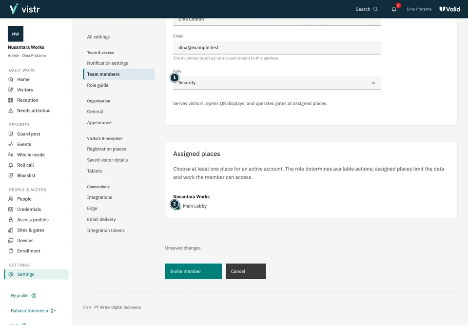 Role and locations define the member’s work scope.
