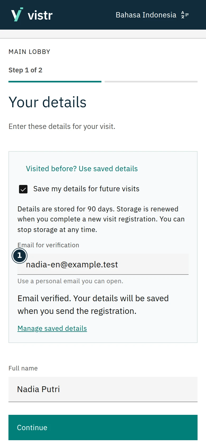 Verification happens before saved details are reused.