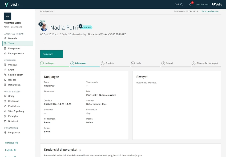 Periksa data, persetujuan, dan akses pada kunjungan yang sama.